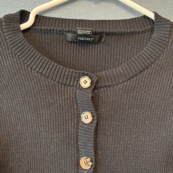 Forever 21 Ribbed Crop Top Sweater Cardigan Button Womens Large Preppy Y2K Comfy - Picture 5 of 9